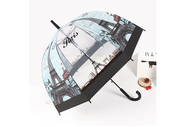 Drukpoe de Duidelijke Koepelvormige Paraplu van de Paraplu Compacte Bel met Zwarte Versiering