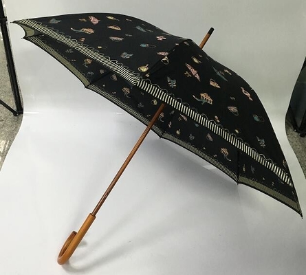 190T Paraplu van de pongézijde de Hand Open Houten Schacht met Volledige Kleurendruk