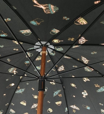 190T Paraplu van de pongézijde de Hand Open Houten Schacht met Volledige Kleurendruk