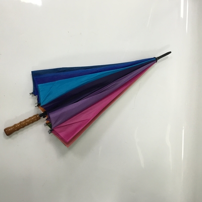 16 kleuren regenboog paraplu Metalen schacht Houten handvat Pongee Cover