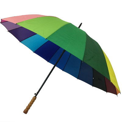 16 kleuren regenboog paraplu Metalen schacht Houten handvat Pongee Cover