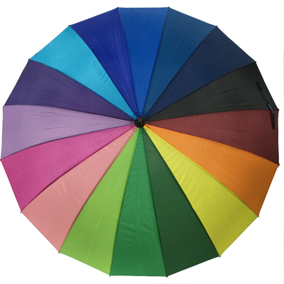 16 kleuren regenboog paraplu Metalen schacht Houten handvat Pongee Cover