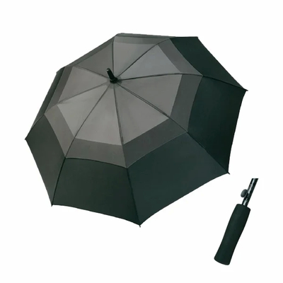 Ronde zwarte polyester winddichte golfparaplu's met glasvezel frame en UV bescherming
