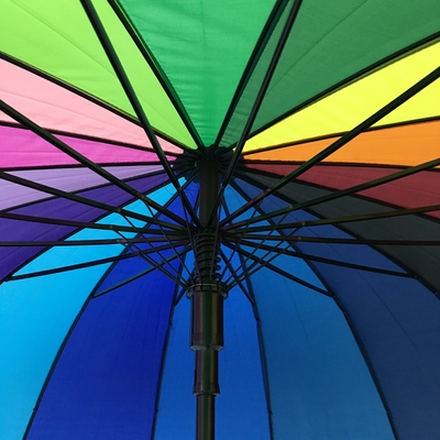 8 geribbelde waterdichte Pongee Regenboogkleur Ronde golfparaplu