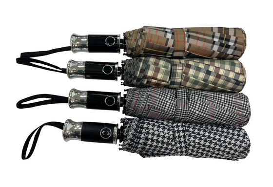 3voudige pongee met plaid paraplu paraplu met metalen frame en automatische handgreep