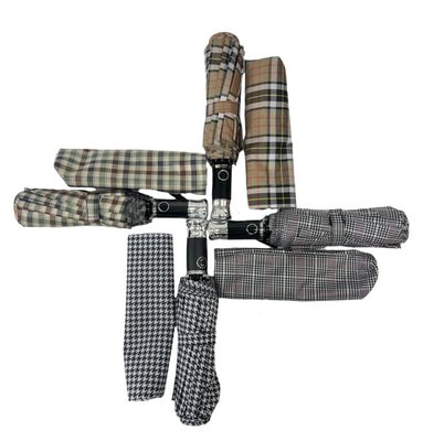 3voudige pongee met plaid paraplu paraplu met metalen frame en automatische handgreep