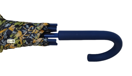23 inch 8 glasvezel ribben handsfree stick paraplu met J-vorm rubber bedekte plastic handvat