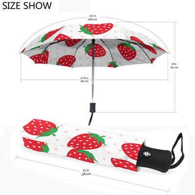 Compact 3 vouwen aardbeien Pongee paraplu met 8 ribben en automatisch open / dicht