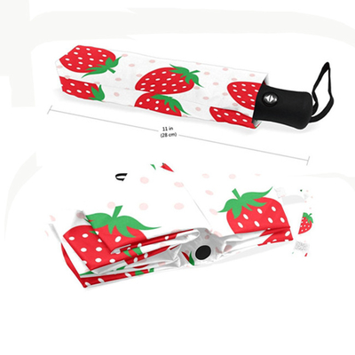 Compact 3 vouwen aardbeien Pongee paraplu met 8 ribben en automatisch open / dicht