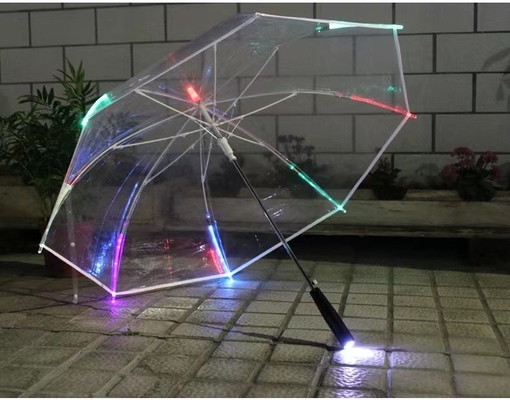 Golf transparante paraplu met LED licht voor regen met glasvezel ribben en aluminium as,