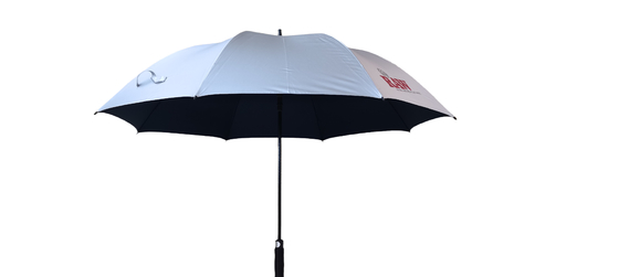 190T golfparaplu's van Pongee-stof met zilveren coating, metalen ribben en glasvezel