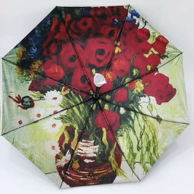 Vincent Van Gogh Kunst Zwarte Blackout 3-Vouw Automatische Reisparaplu met UV-bescherming en Automatisch Openen en Sluiten (21 Inch-8k)