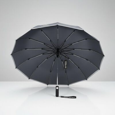 Grote Automatische Reisparaplu met 105cm Open Diameter, Glasvezel Ribben en Reflecterende Randafwerking
