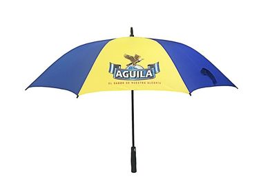 Blauwe Gele Promotie het Golfparaplu's van het glasvezelkader met het Schuimhandvat van EVA