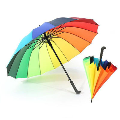 Plastic Handle Auto Open Stick Paraplu Met Pongee Stof En Ribben