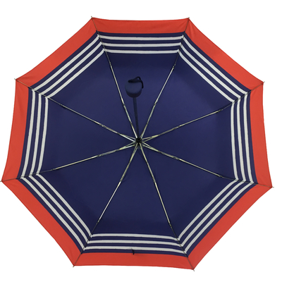 De blauwe van de het Kaderpongézijde van het Streepzink Vouwbare Paraplu voor Dames