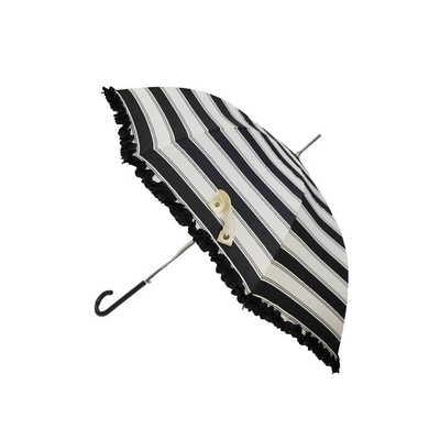 De gestreepte Rechte Paraplu van de Pongézijdestof met Bloemrand
