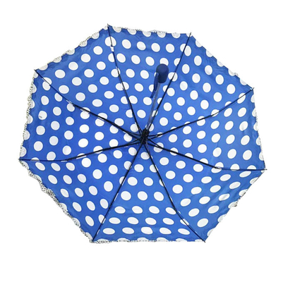 SGS Dames Auto Open Polyester 190T Dot Umbrella With Ruffle Edge