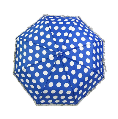 SGS Dames Auto Open Polyester 190T Dot Umbrella With Ruffle Edge