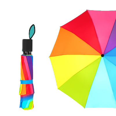 Aangepaste Polyester 190T 3 de Vouwende Paraplu BSCI van de Regenboogkleur