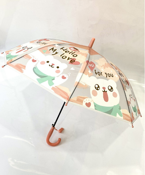 19 "8K Auto POE Transparante Cartoon Pattern Kinderen Straight Bone Paraplu met fluit