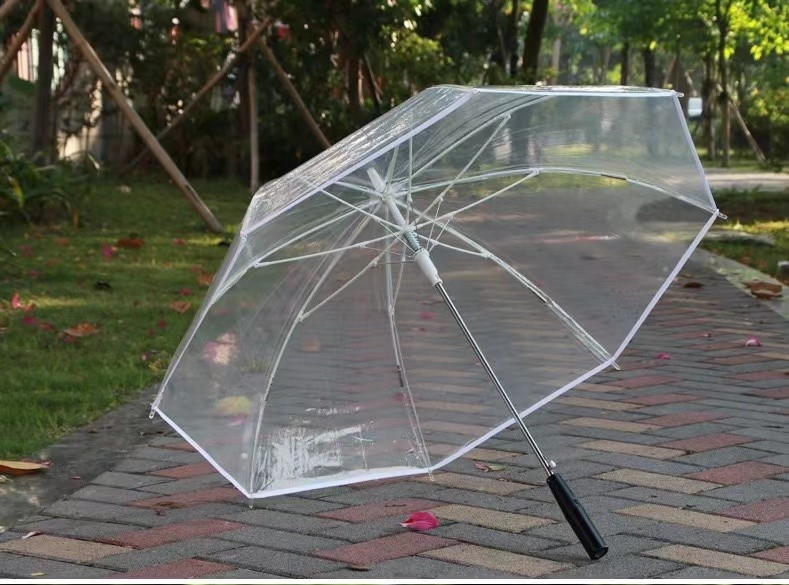 Golf transparante paraplu met LED licht voor regen met glasvezel ribben en aluminium as,