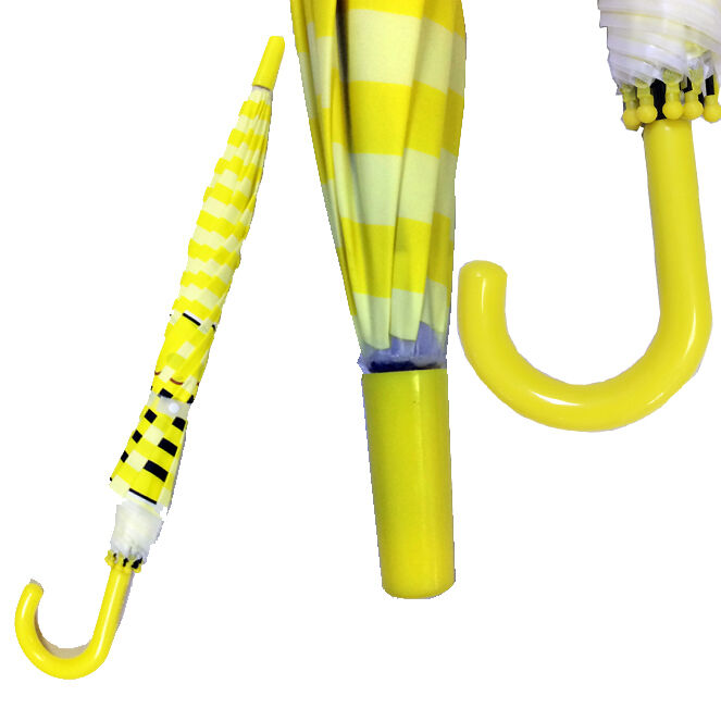 Compacte paraplu voor kinderen met plastic handvat en open diameter onder de 90 cm met aanpasbare afdrukken voor kinderen